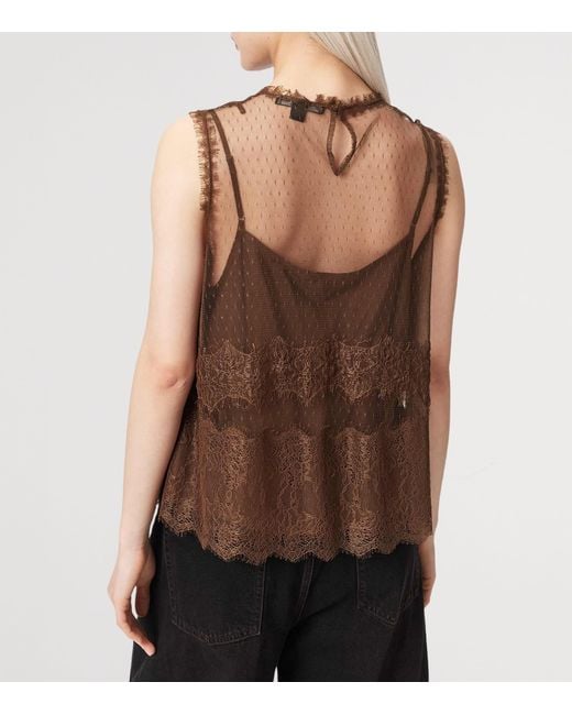 AllSaints Brown Tulle Lace-Trimmed Clara Blouse