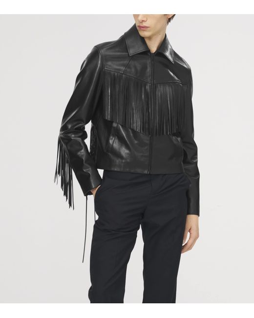 McQueen Blue Leather Fringed Jacket for men