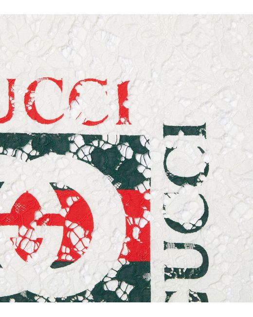 Gucci White Cotton-lace Logo T-shirt