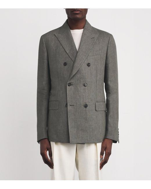 Slowear Gray Linen Double-Breasted Blazer for men