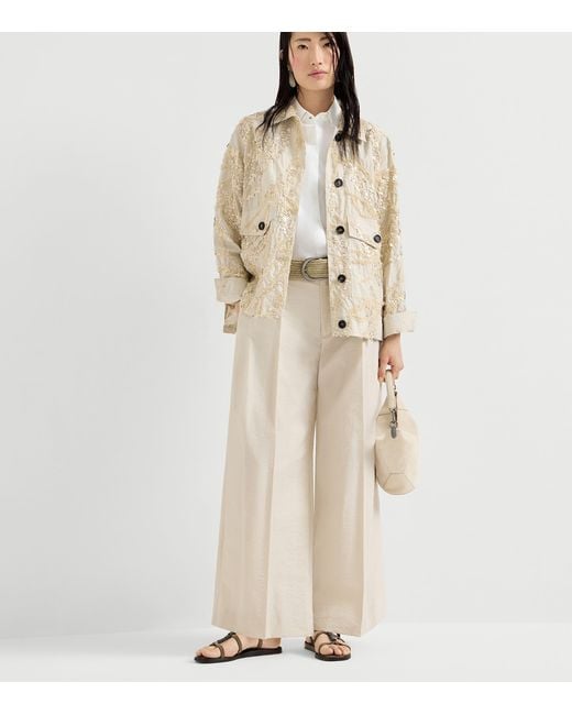 Brunello Cucinelli White Cotton-Blend A-Line Trousers