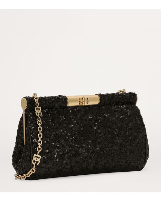 Dolce & Gabbana Black Medium Sequin-Detail Marlene Shoulder Bag
