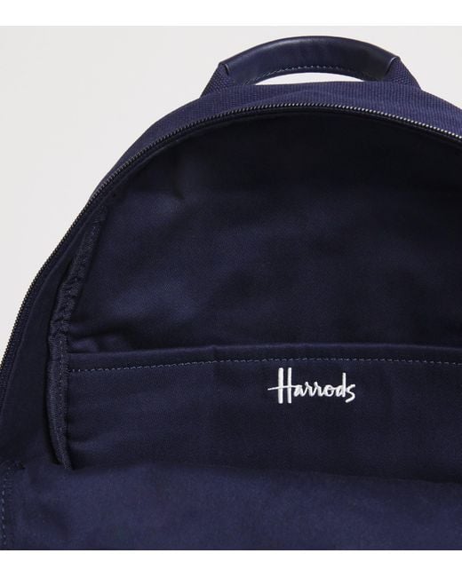 Harrods Blue Cotton Embroidered Emblem Backpack