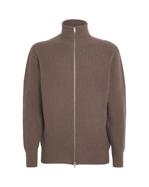 John Smedley Brown Wool-Cashmere Mallam Zip-Up Cardigan for men