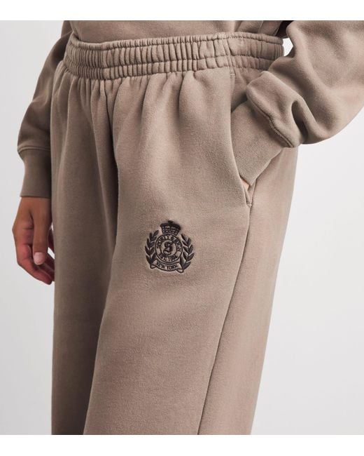 Sporty & Rich Natural Embroidered Crest Wide-Leg Sweatpants