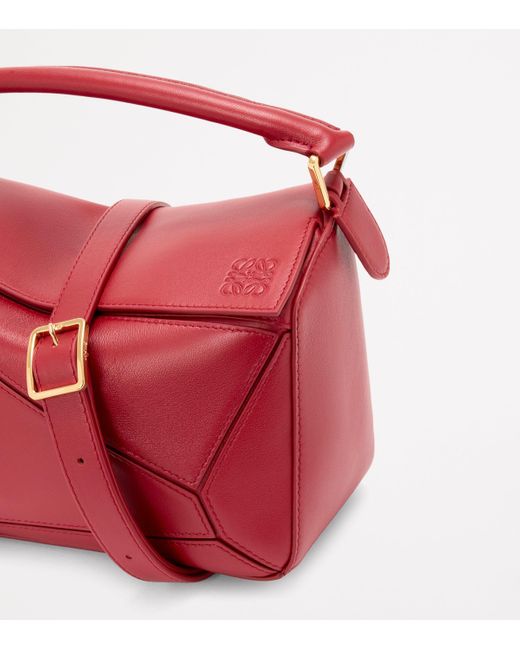Loewe Red Small Leather Featherlight Puzzle Top-Handle Bag