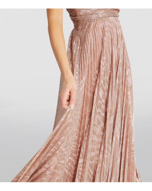 Talbot Runhof Pink Pleated Bardot Maxi Dress