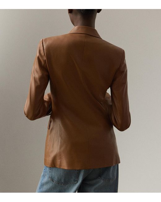 Ralph Lauren Brown Leather Double-Breasted Blazer