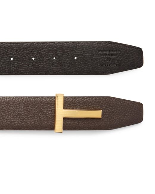 Tom Ford Black Leather Reversible T Ridge Belt for men