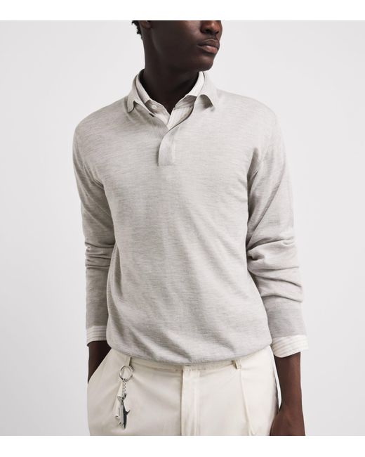 Paul & Shark Gray Cashmere-Silk Suede-Trim Polo Shirt for men