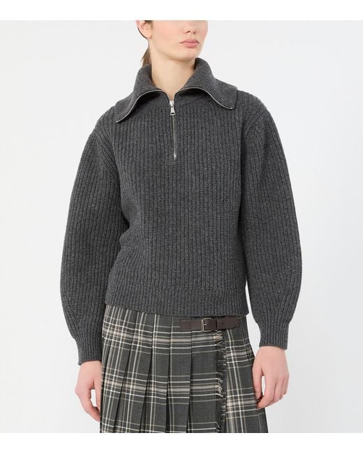 Weekend by Maxmara Gray Virgin-Wool Quarter-Zip Sweater