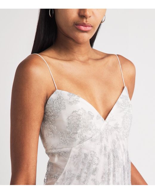 Sandra Mansour White Embellished Silent Thread Gown