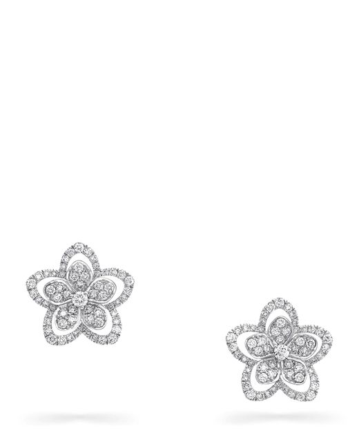 Graff Metallic White Gold And Diamond Wild Flower Stud Earrings
