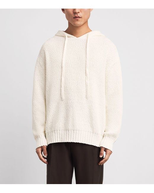 Commas White Cotton Knit Hoodie for men