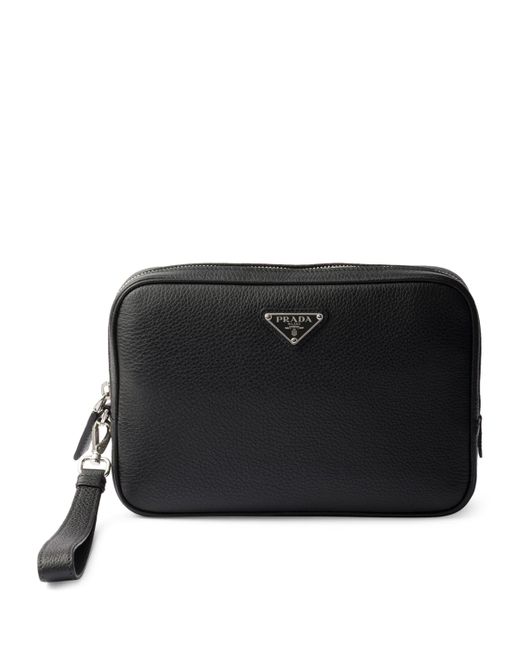 Prada Black Pebbled Leather Pouch for men