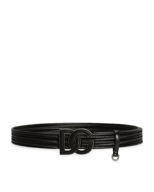 Dolce & Gabbana Black Leather Woven Belt for men