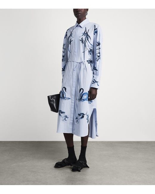 Erdem Blue Floral Stripe Midi Shirt Dress