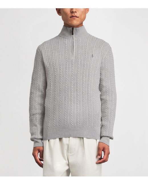 Polo Ralph Lauren Gray Cotton Cable-Knit Quarter-Zip Sweater for men