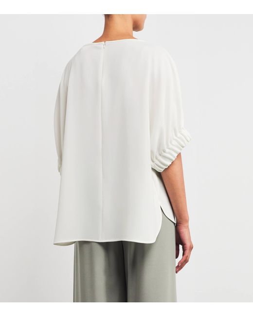 Max Mara White Cady Gathered-Cuff Pacos Blouse