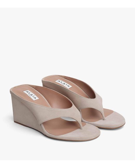 Alaïa Pink Suede Cube Wedge Sandals 75
