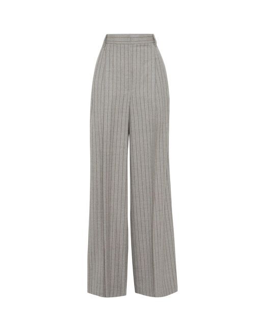 Brunello Cucinelli Gray Virgin Wool Striped Tailored Trousers