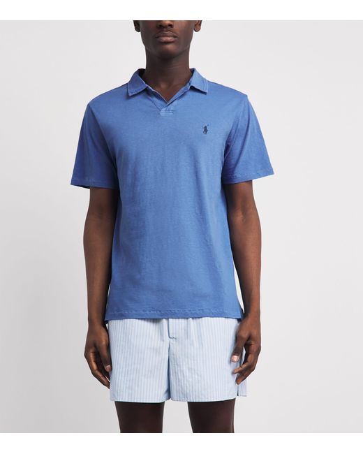 Polo Ralph Lauren Blue Cotton-Linen Open-Collar Polo Shirt for men