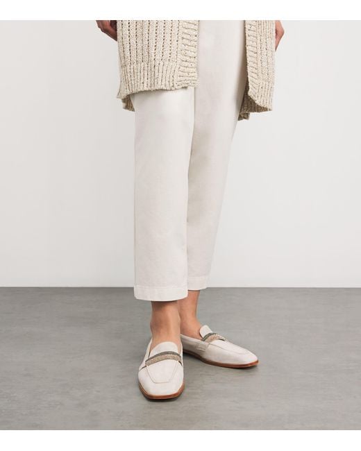 Eleventy White Suede Embellished Moccasins