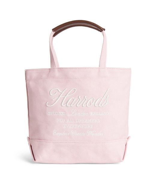 Harrods Pink Small Embroidered Logo Tote Bag