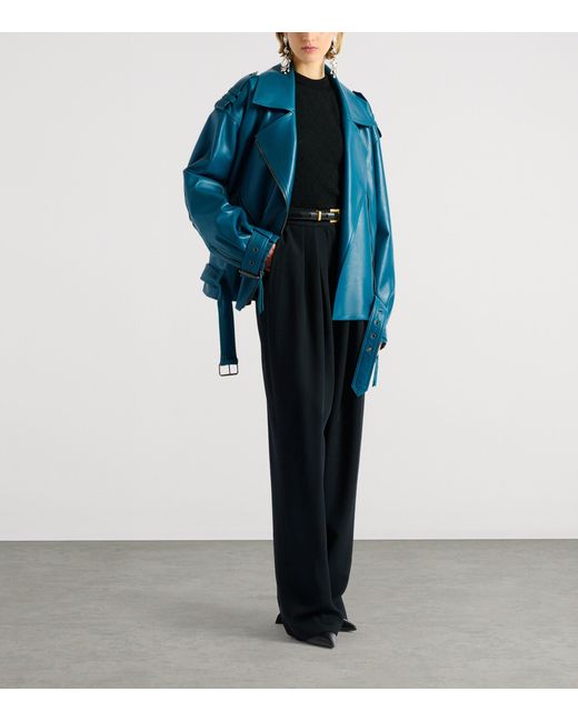 Balmain Blue Lambskin Biker Jacket