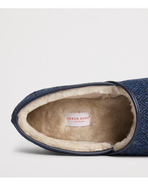 Derek Rose Blue Shearling-Lined Crawford Slippers for men