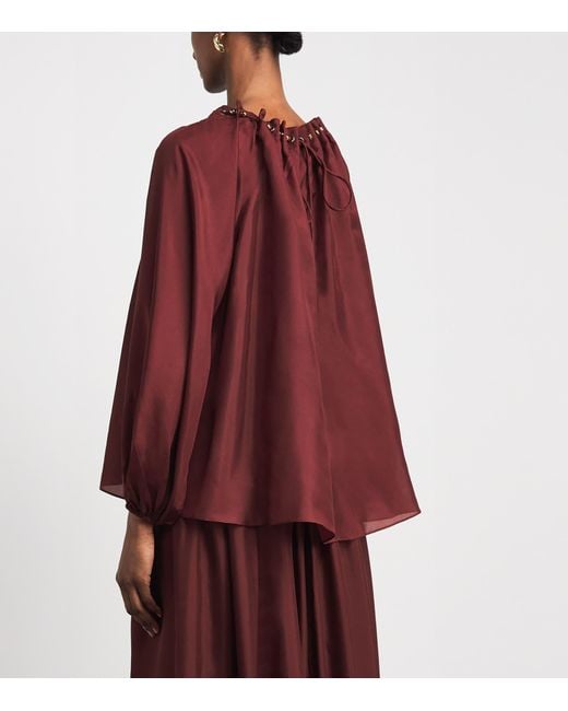 Zimmermann Red Silk Beaded Aster Blouse