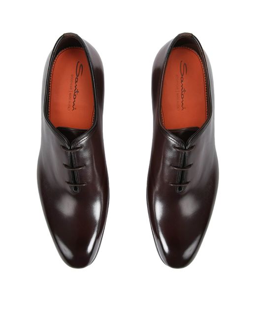 Santoni Brown Leather Carter Oxford Shoes for men