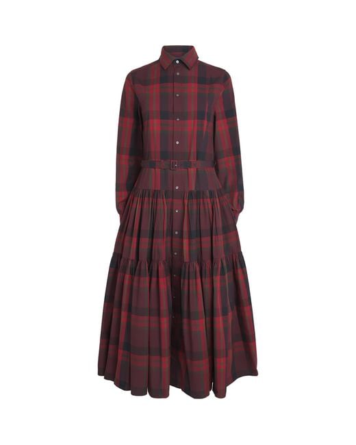 Polo Ralph Lauren Purple Cotton Check Midi Dress