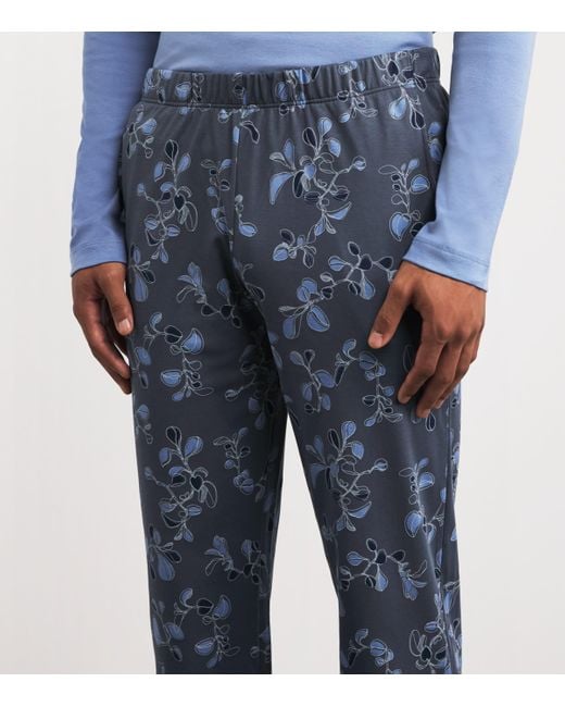 Hanro Blue Cotton Night & Day Vine Pyjama Set for men