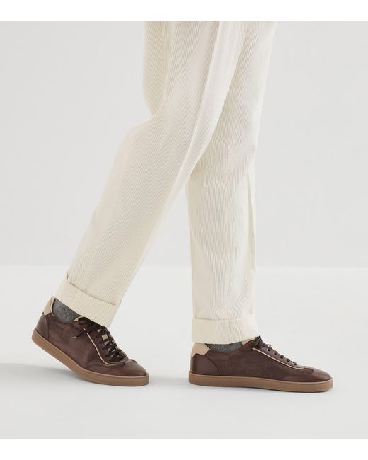 Brunello Cucinelli Brown Suede-Leather Sneakers for men