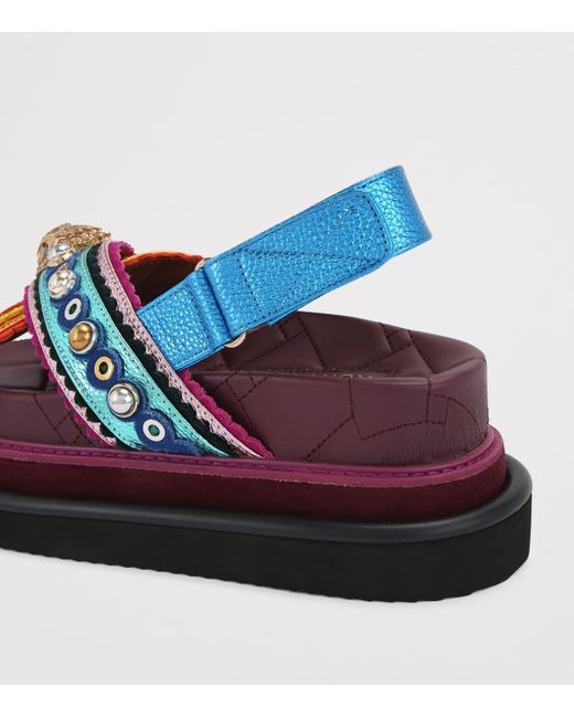 Kurt Geiger Blue Leather Orson Cross Scallop Sandals