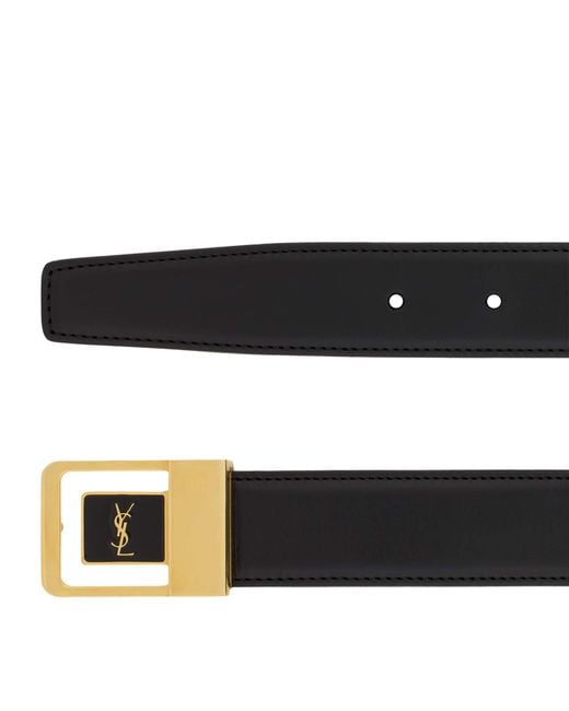 Saint Laurent White Leather Logo Belt