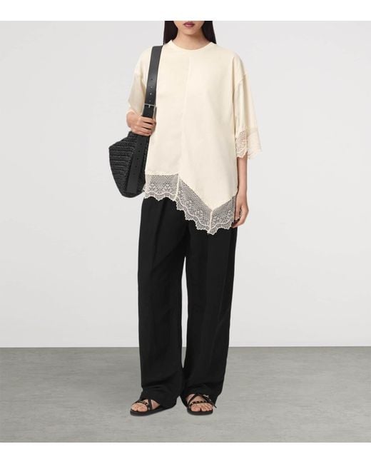 AllSaints White Cotton Lace-Trim Lenny T-Shirt