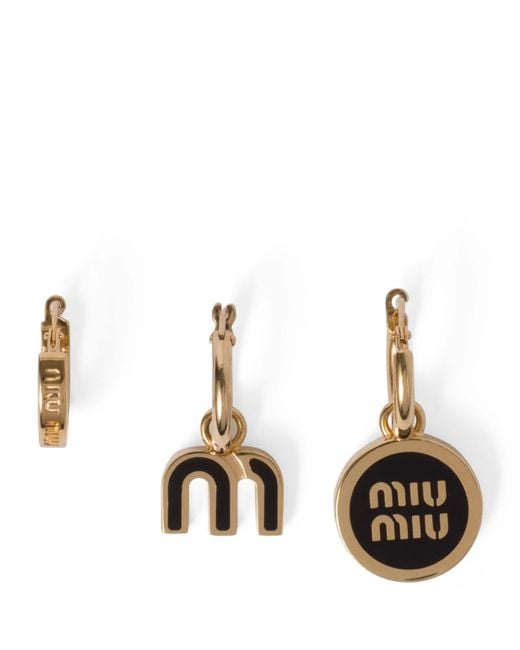 Miu Miu Metallic Enamelled Logo Hoop Earrings