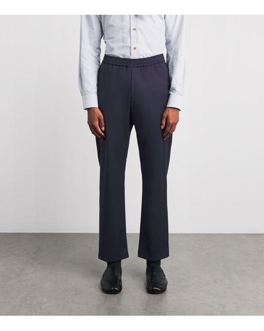Barena Blue Wool-Blend Drawstring Straight Trousers for men
