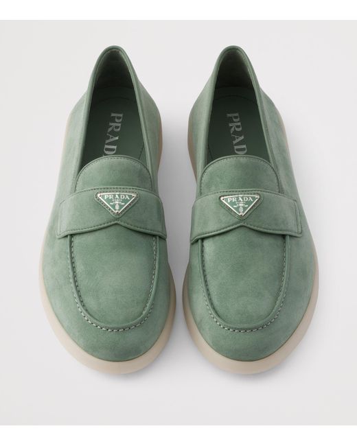 Prada Green Suede Loafers for men