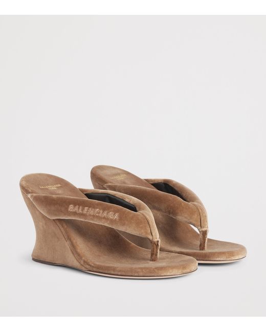 Balenciaga Brown Velvet Gaeta Thong Wedge Sandals 90