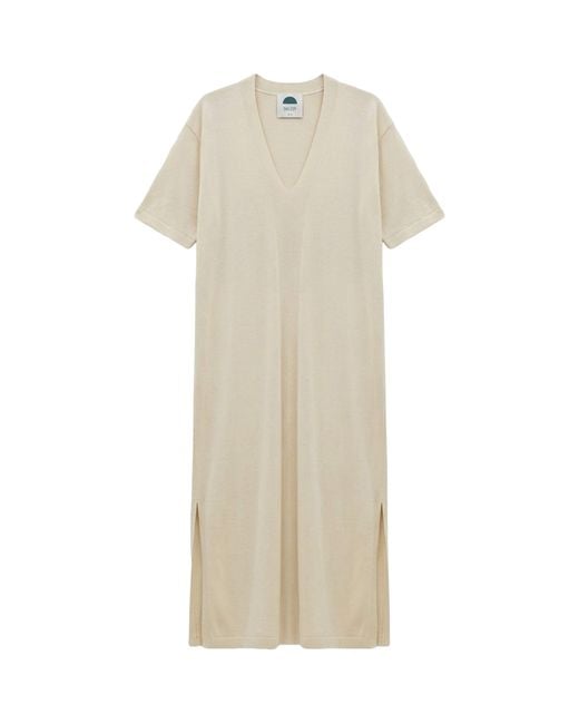 Shelep Natural Merino-Silk V-Neck Kaftan