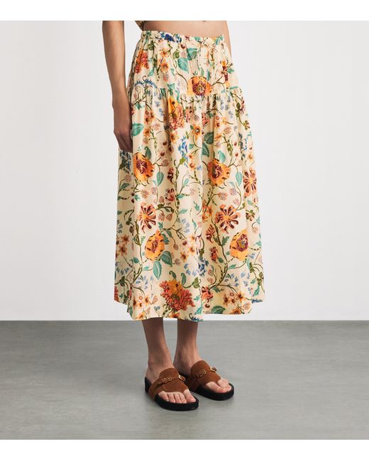Ulla Johnson Metallic Cotton Floral Theodora Midi Skirt