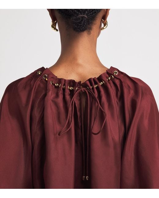 Zimmermann Red Silk Beaded Aster Blouse