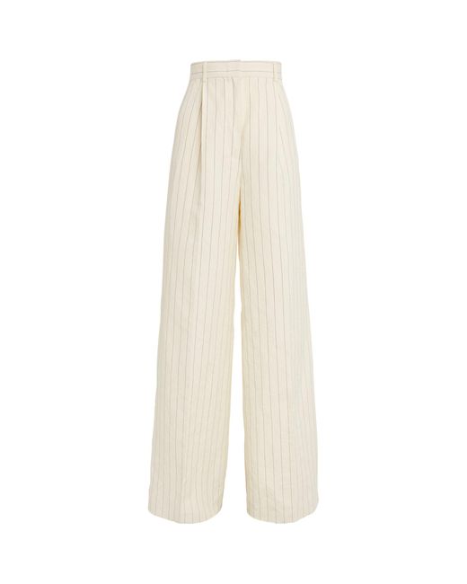 Max Mara White Linen-blend Striped Wide-leg Trousers