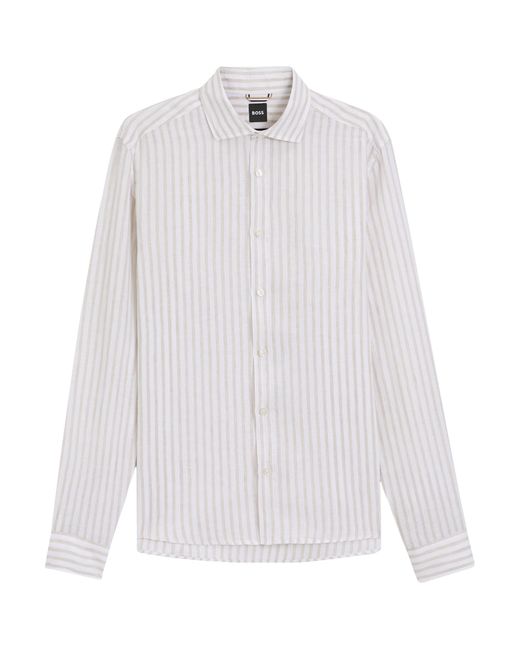 Boss White Linen Stripe Shirt for men