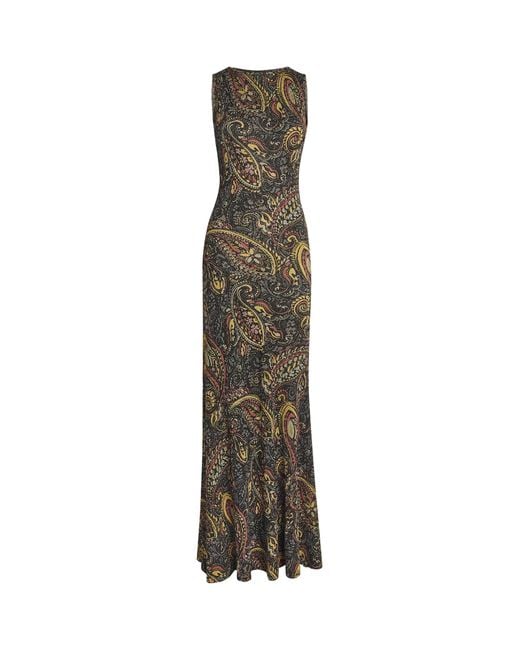Etro Green Ribbed Paisley Maxi Dress