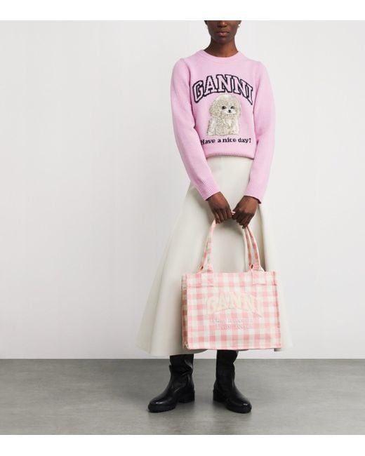 Ganni Pink Large Cotton Easy Shopper Tote Bag