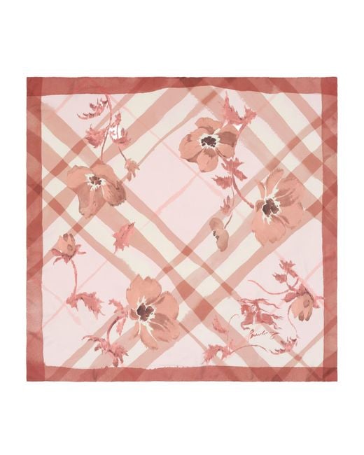 Burberry Pink Silk Watercolour Check Scarf